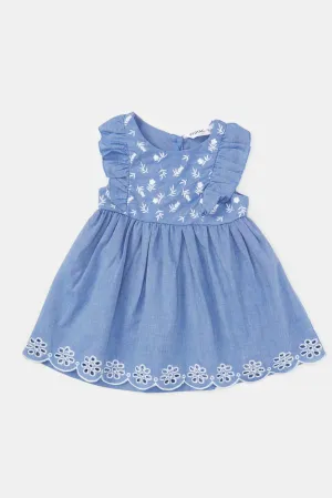 Infant Girls Blue Embroidered Dress