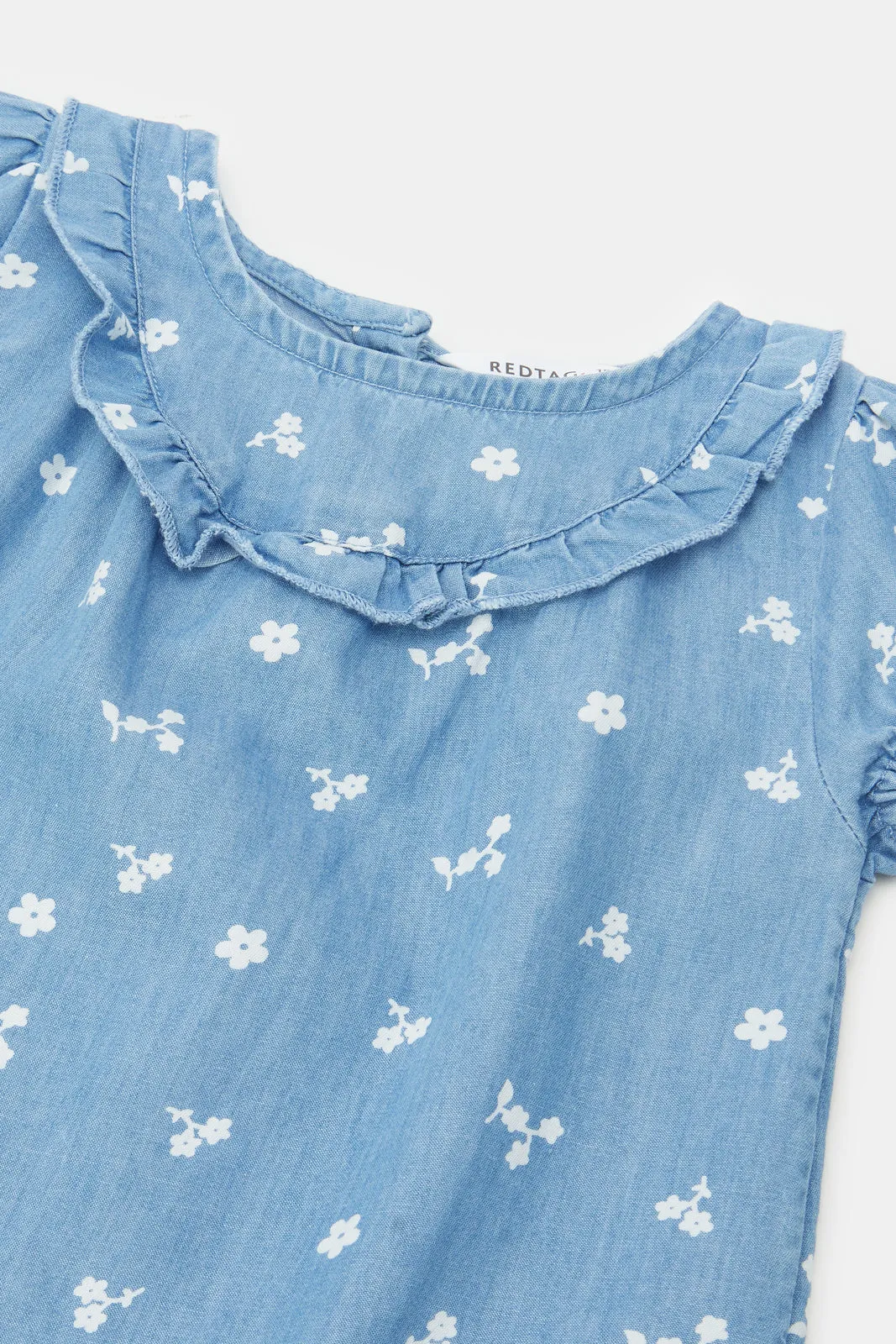 Infant Girls Blue Printed Denim Dress