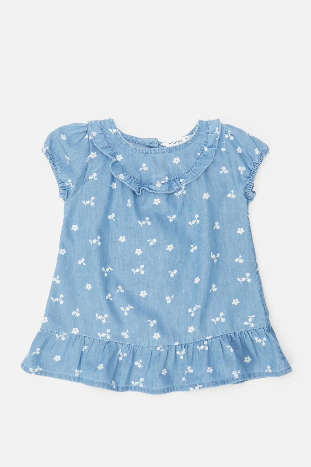 Infant Girls Blue Printed Denim Dress