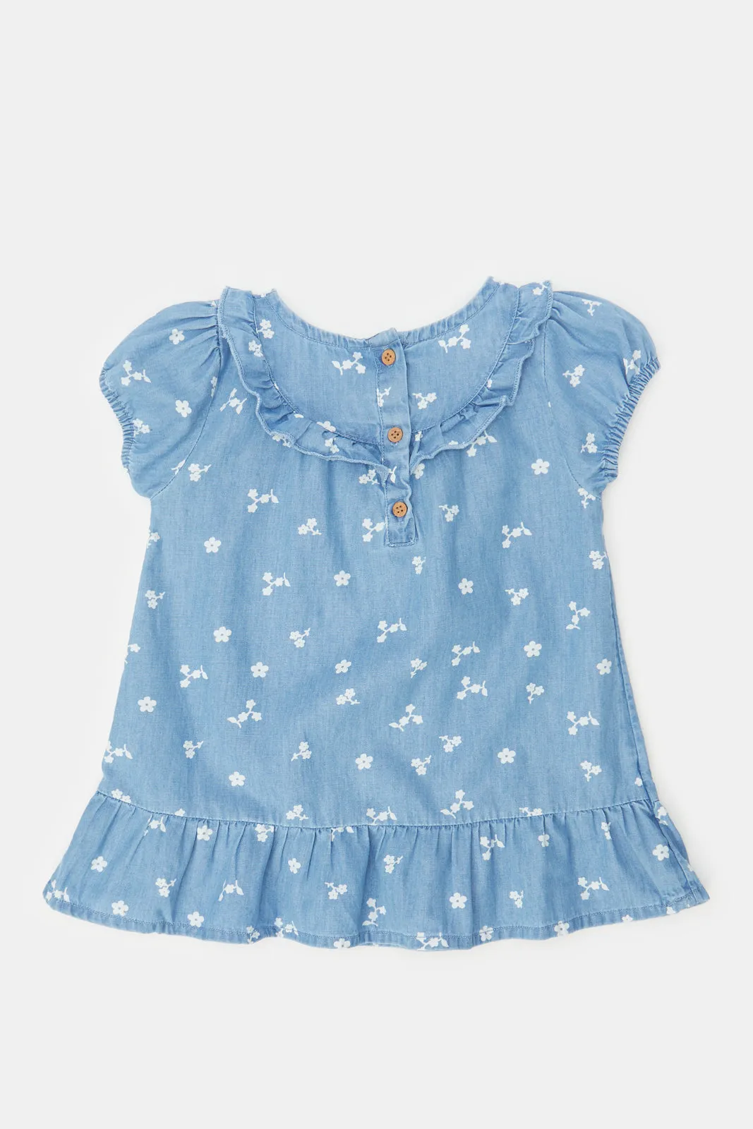 Infant Girls Blue Printed Denim Dress