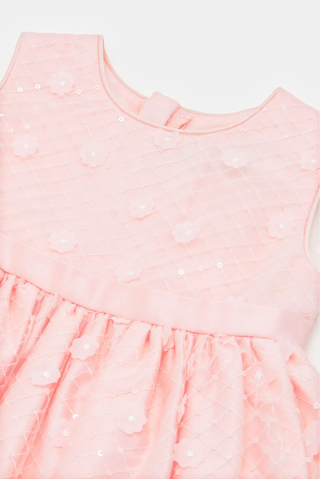 Infant Girls Pink Mesh All Over Embroidery Dress