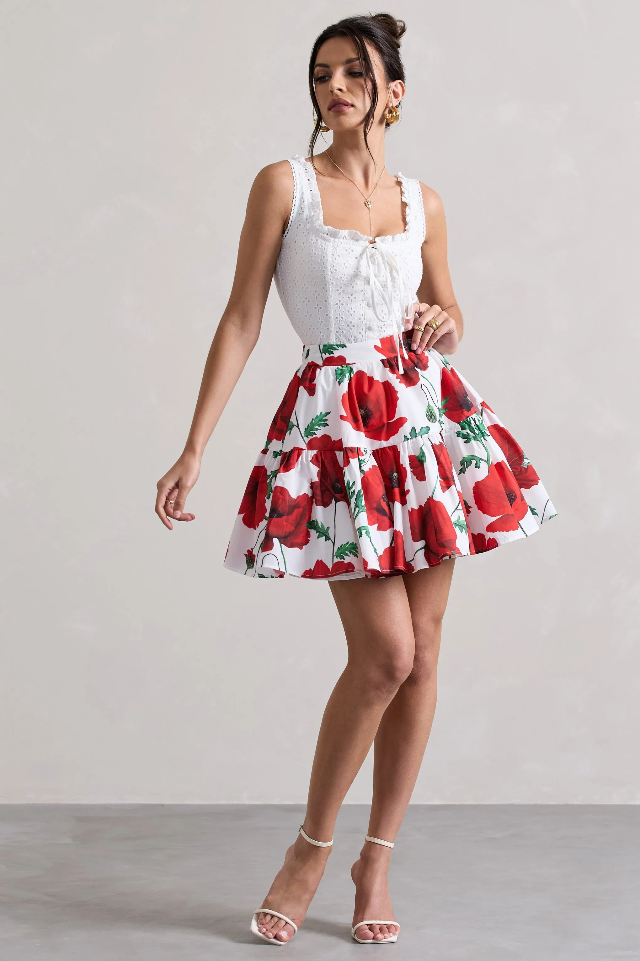 Isola | Poppy Print Poplin Tired Mini Skirt