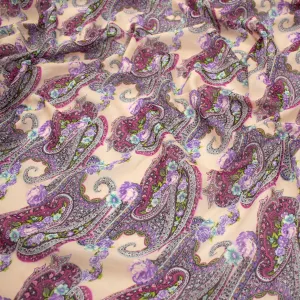 Japanese Pure Cotton Lawn Prints Design-210 Purple Paisley on Peach