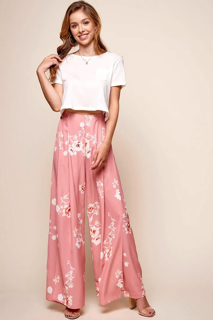 Kaya Wide Leg Floral Pants Blush