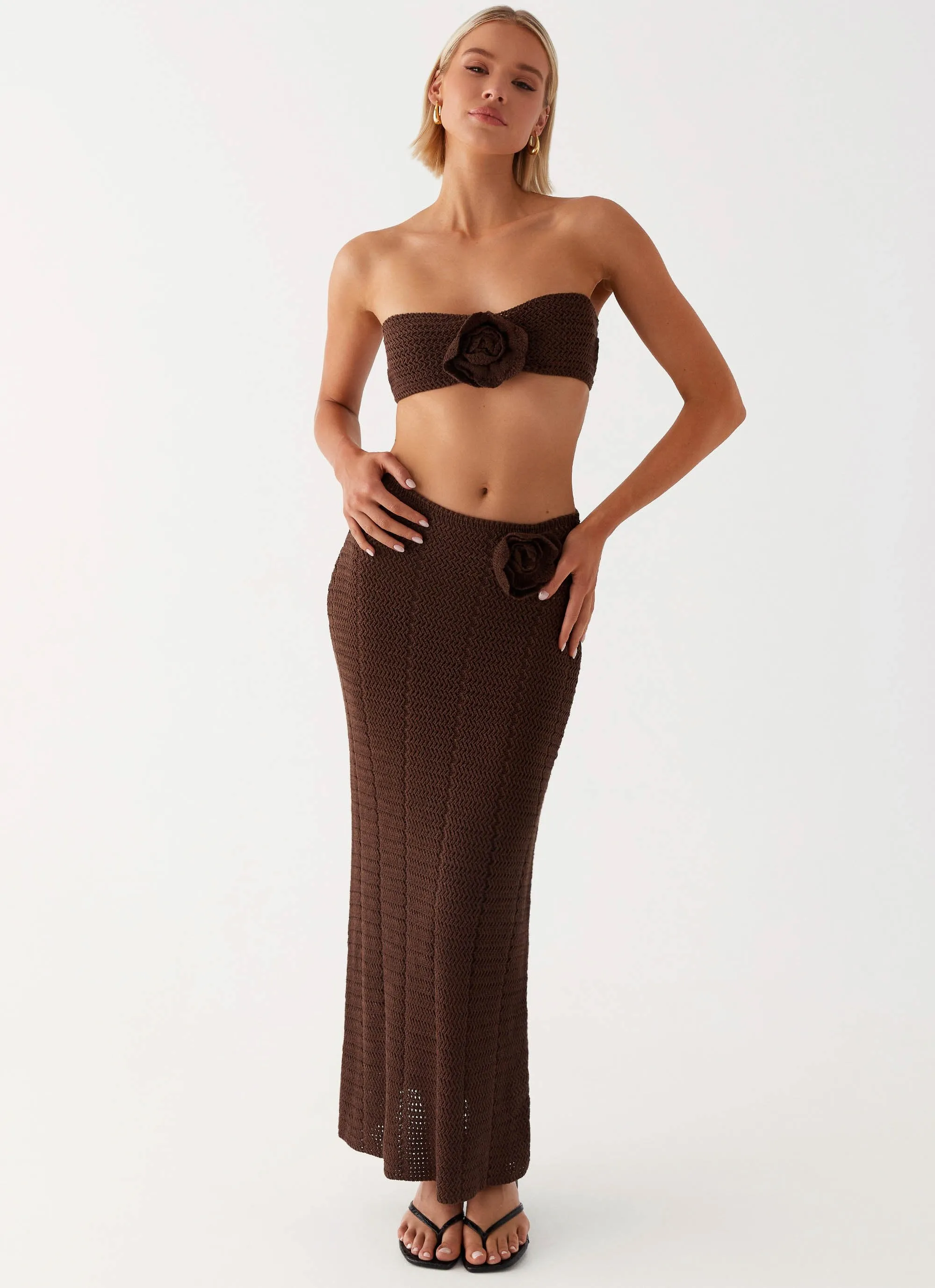 Kelcie Rose Crochet Maxi Skirt - Chocolate