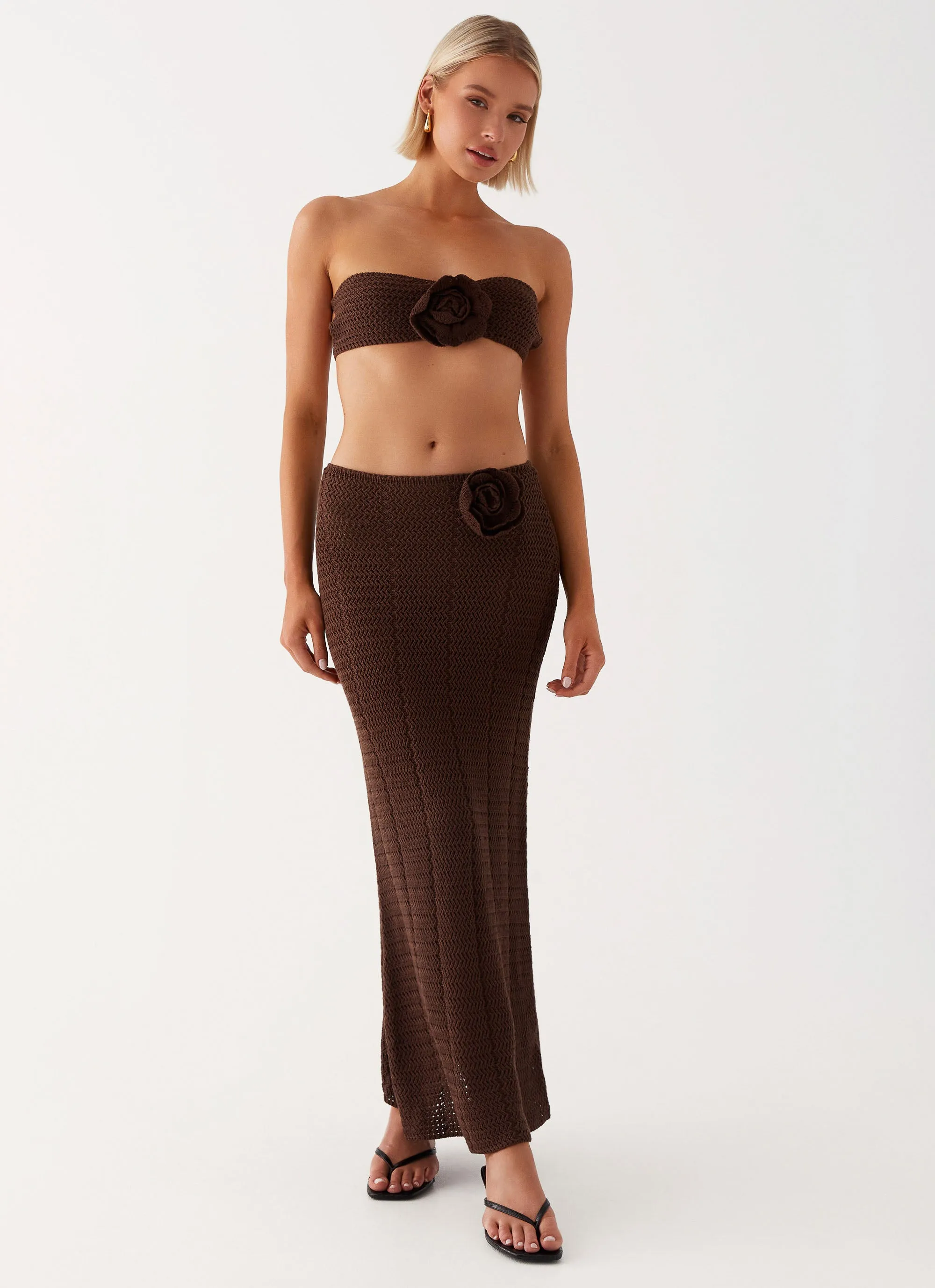 Kelcie Rose Crochet Maxi Skirt - Chocolate