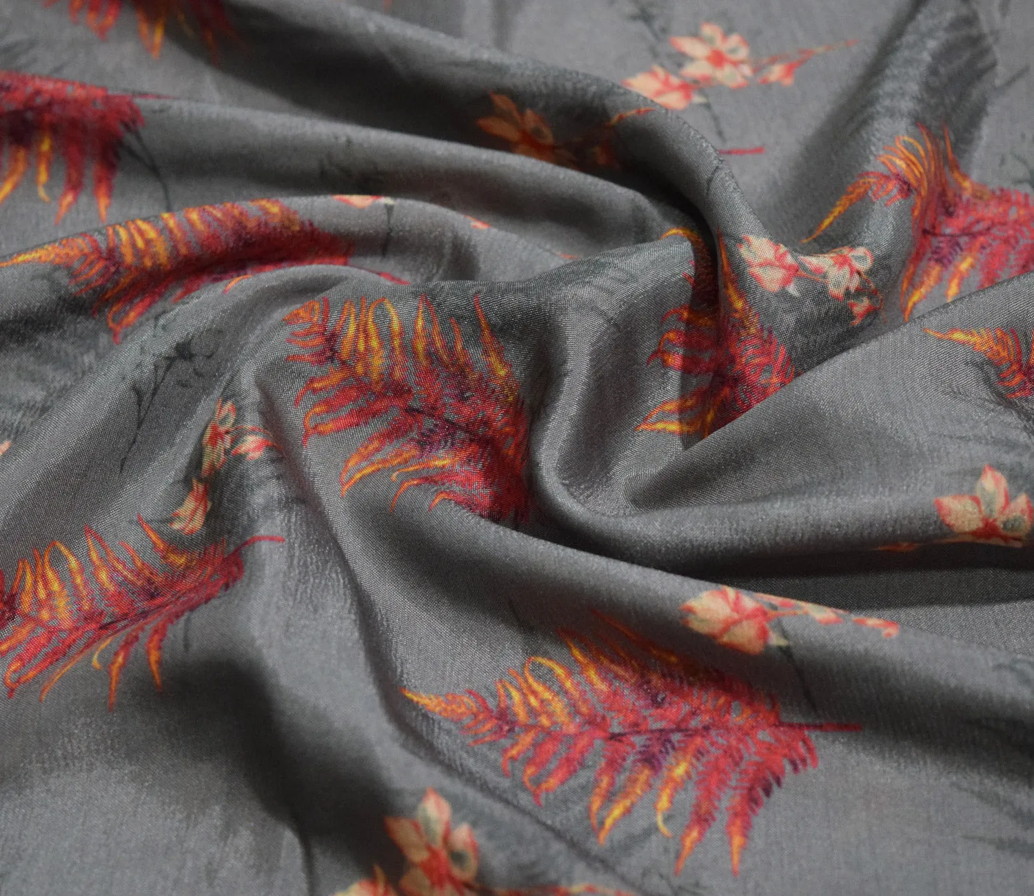 Leaf Digital Printed Muslin Fabric Available in Blue , Grey and Wine