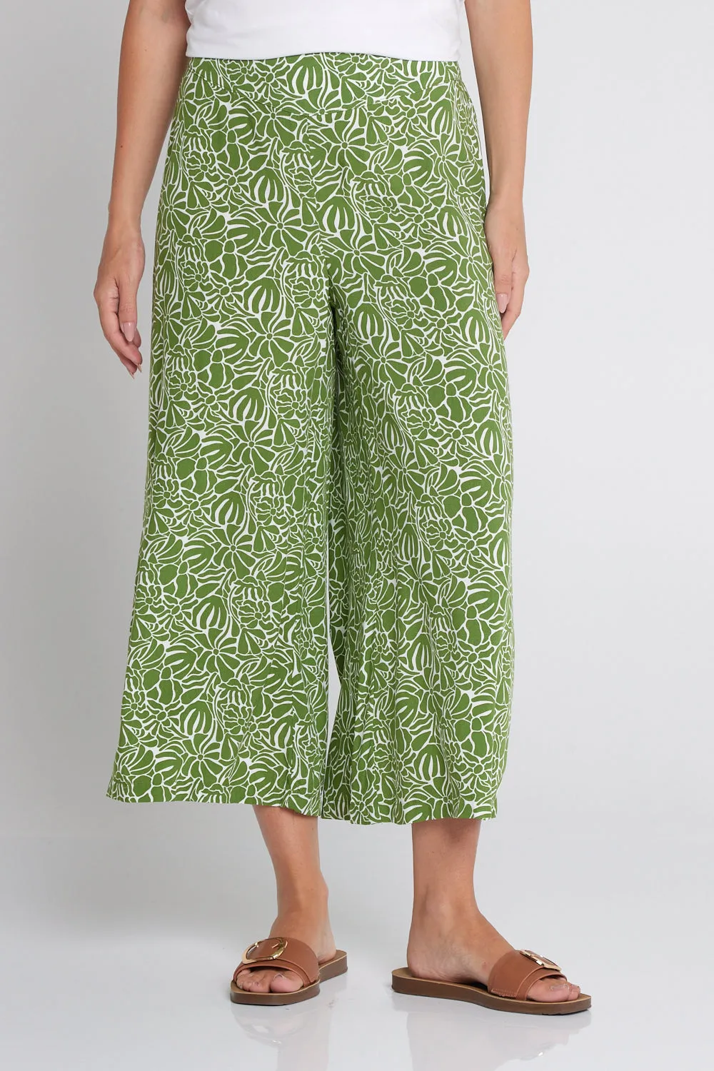 Leaves of Love Print Pants - Avocado