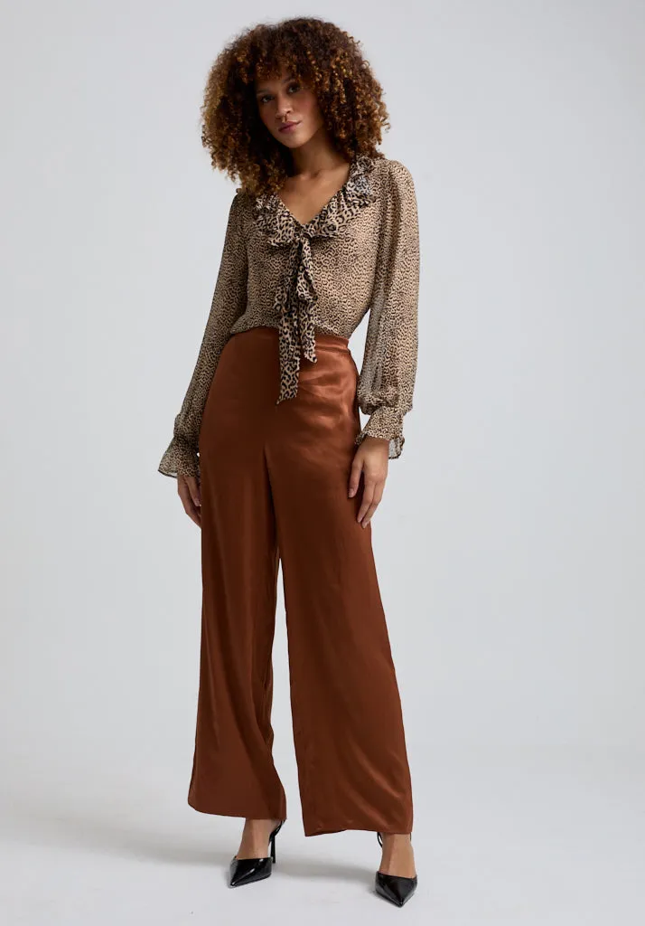 Leon Wide Leg Trouser In Brown