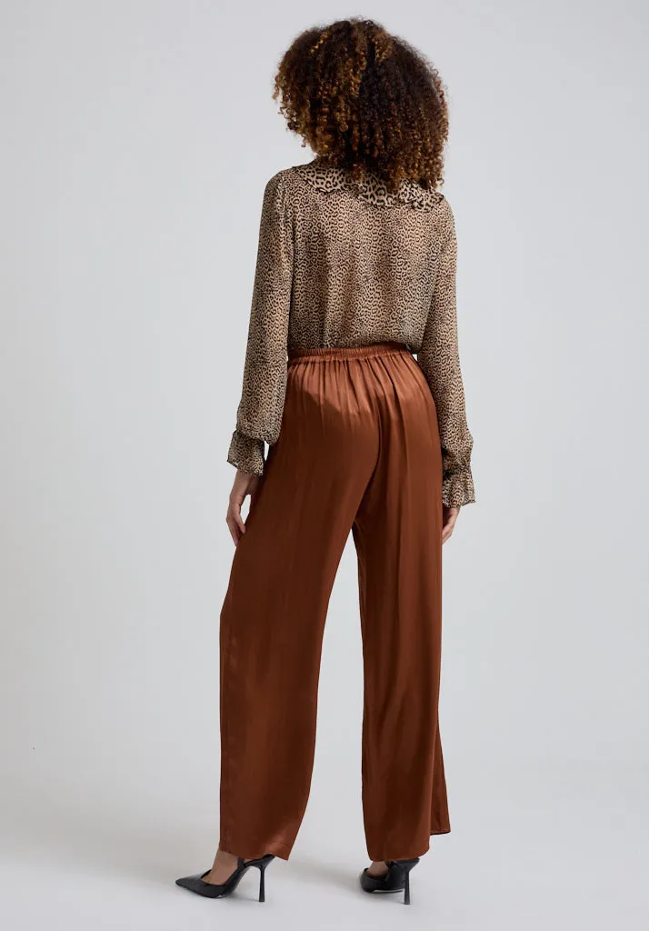 Leon Wide Leg Trouser In Brown