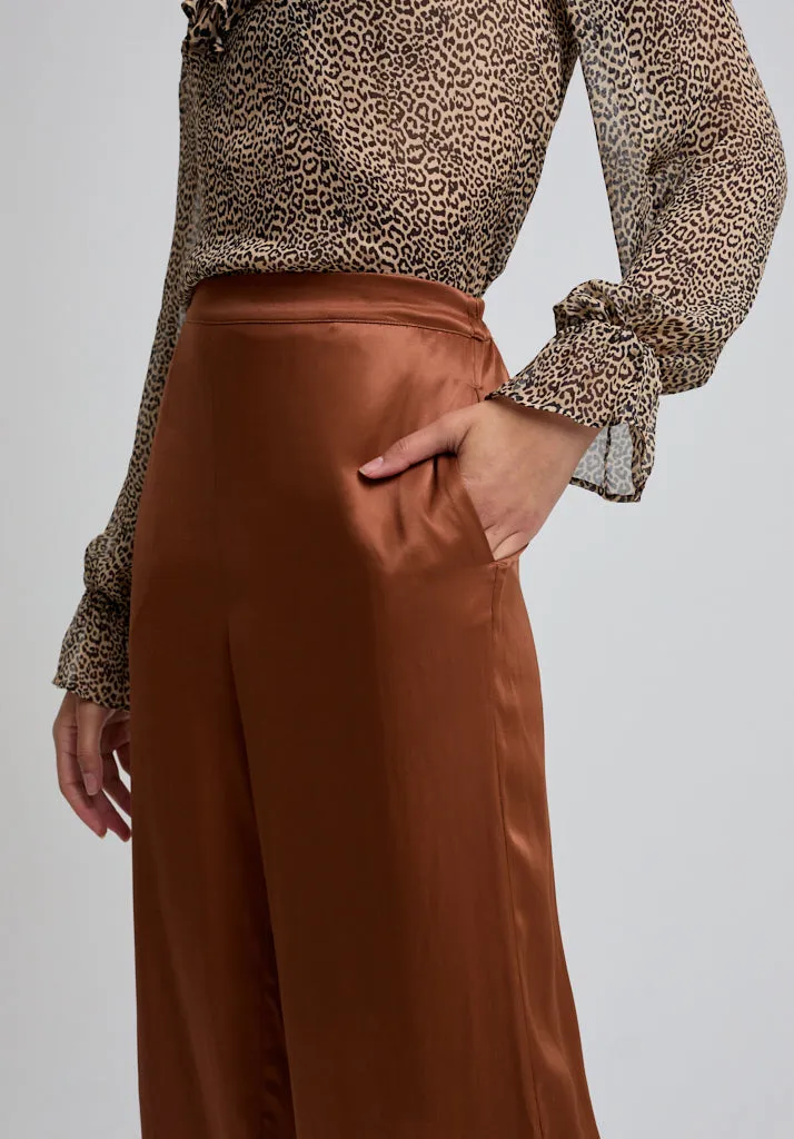 Leon Wide Leg Trouser In Brown