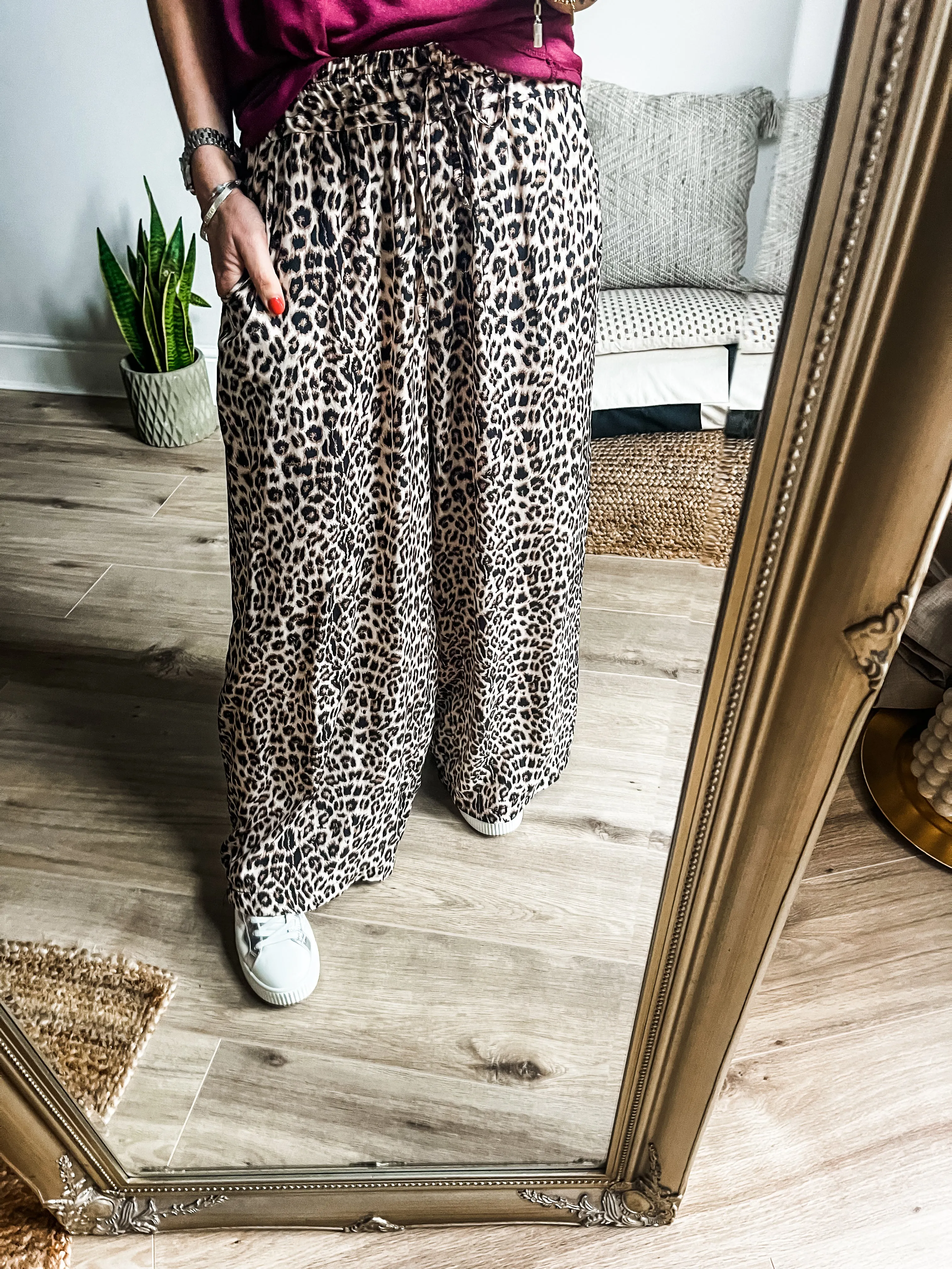 Leopard Print Wide Leg Trousers