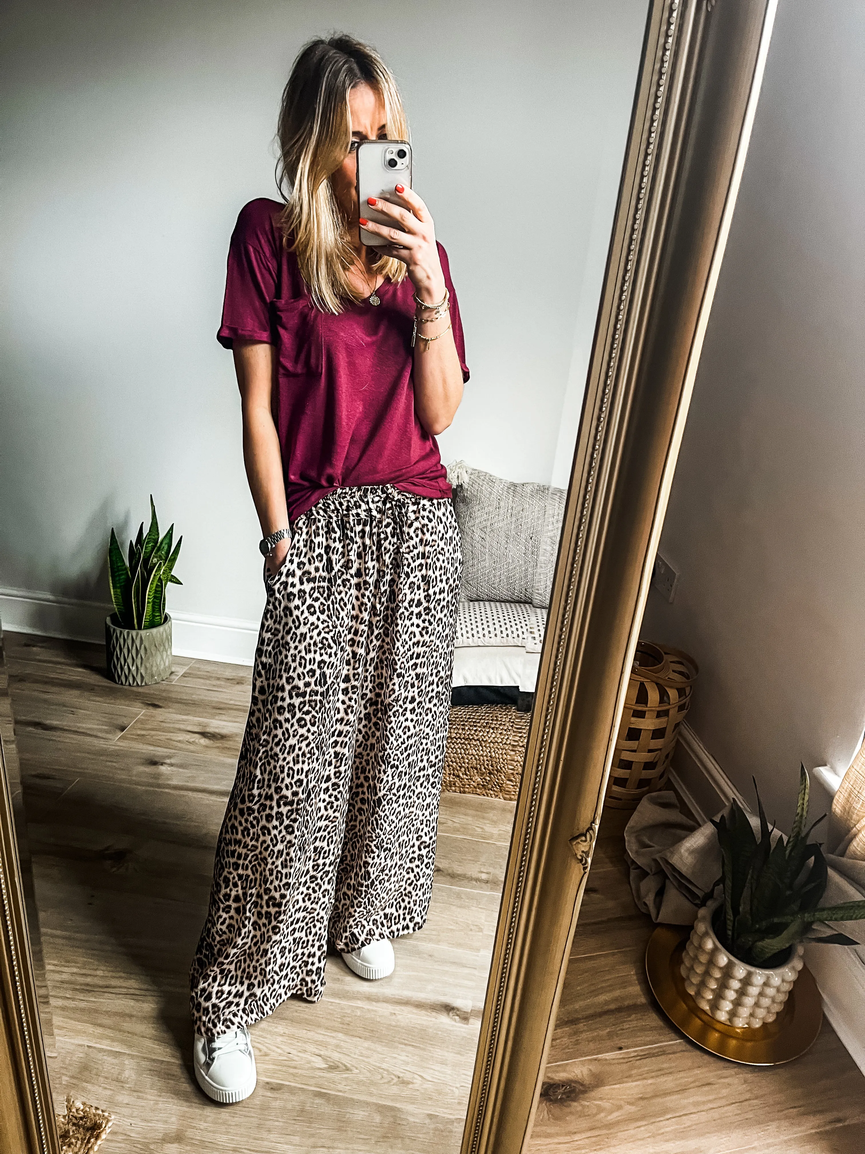 Leopard Print Wide Leg Trousers