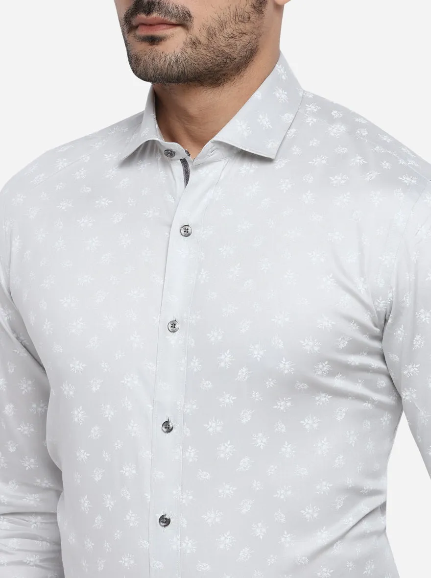 Light Grey Printed Slim Fit Party wear Shirt | Greenfibre