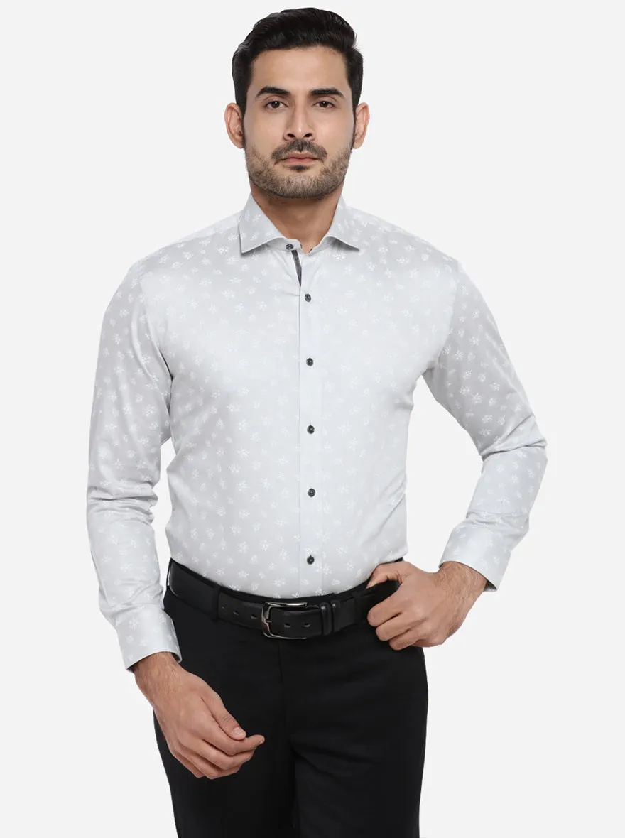 Light Grey Printed Slim Fit Party wear Shirt | Greenfibre