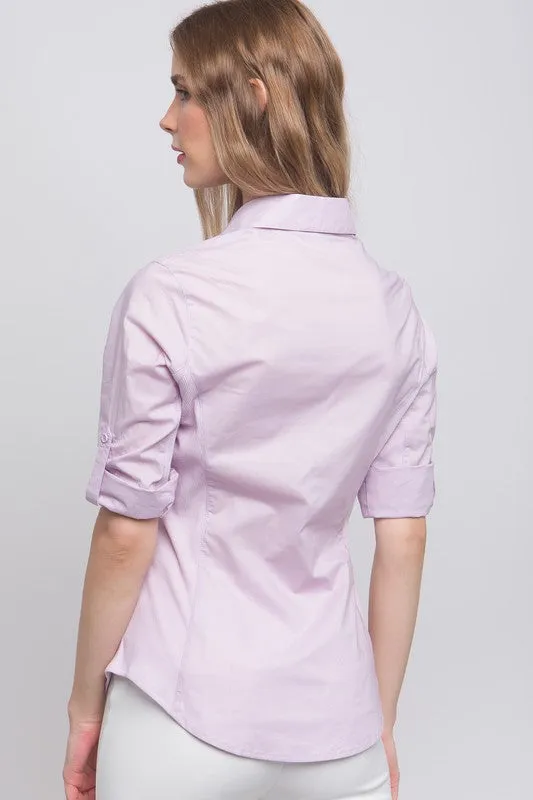 Light Purple Solid Contrast Button Down Panel Shirt