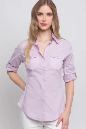 Light Purple Solid Contrast Button Down Panel Shirt