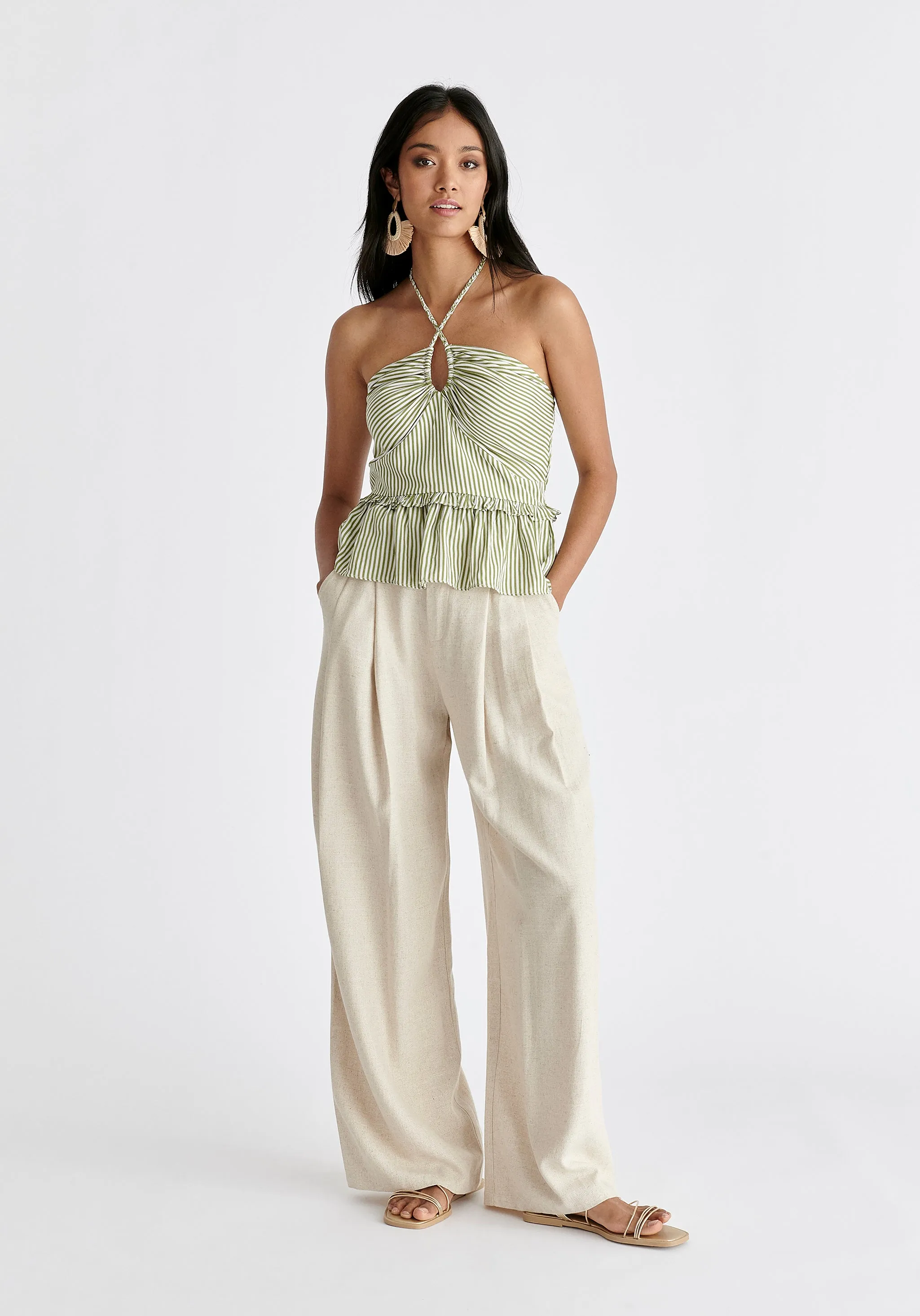 Linen Blend Detachable Suspender Trousers