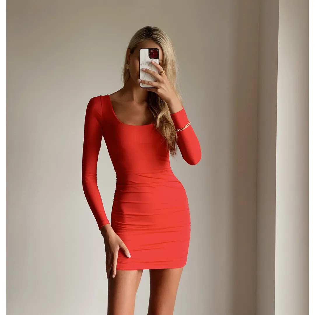 MARIAN Red Long Sleeve Bodycon Mini Dress