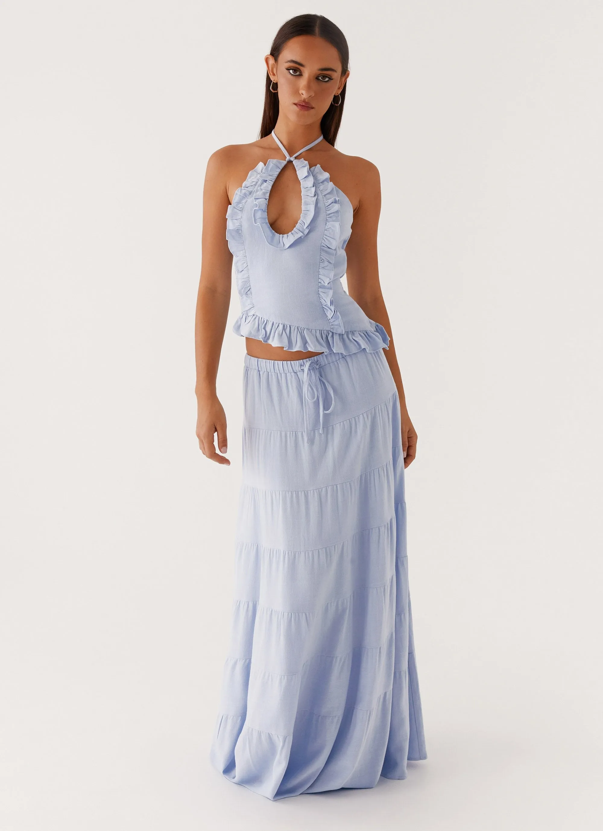 Mariella Linen Maxi Skirt - Blue