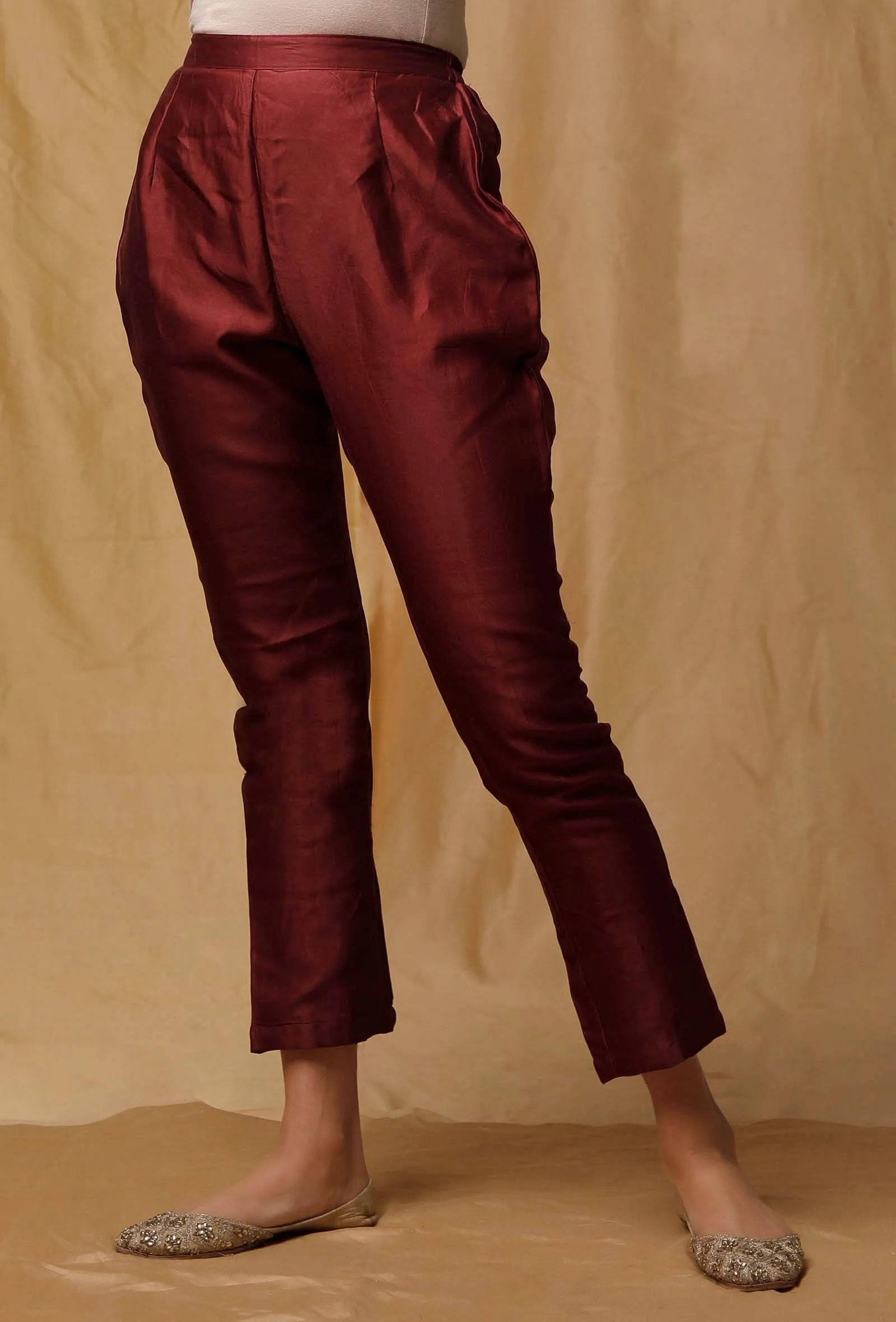 Maroon Banarsi Chanderi Pants