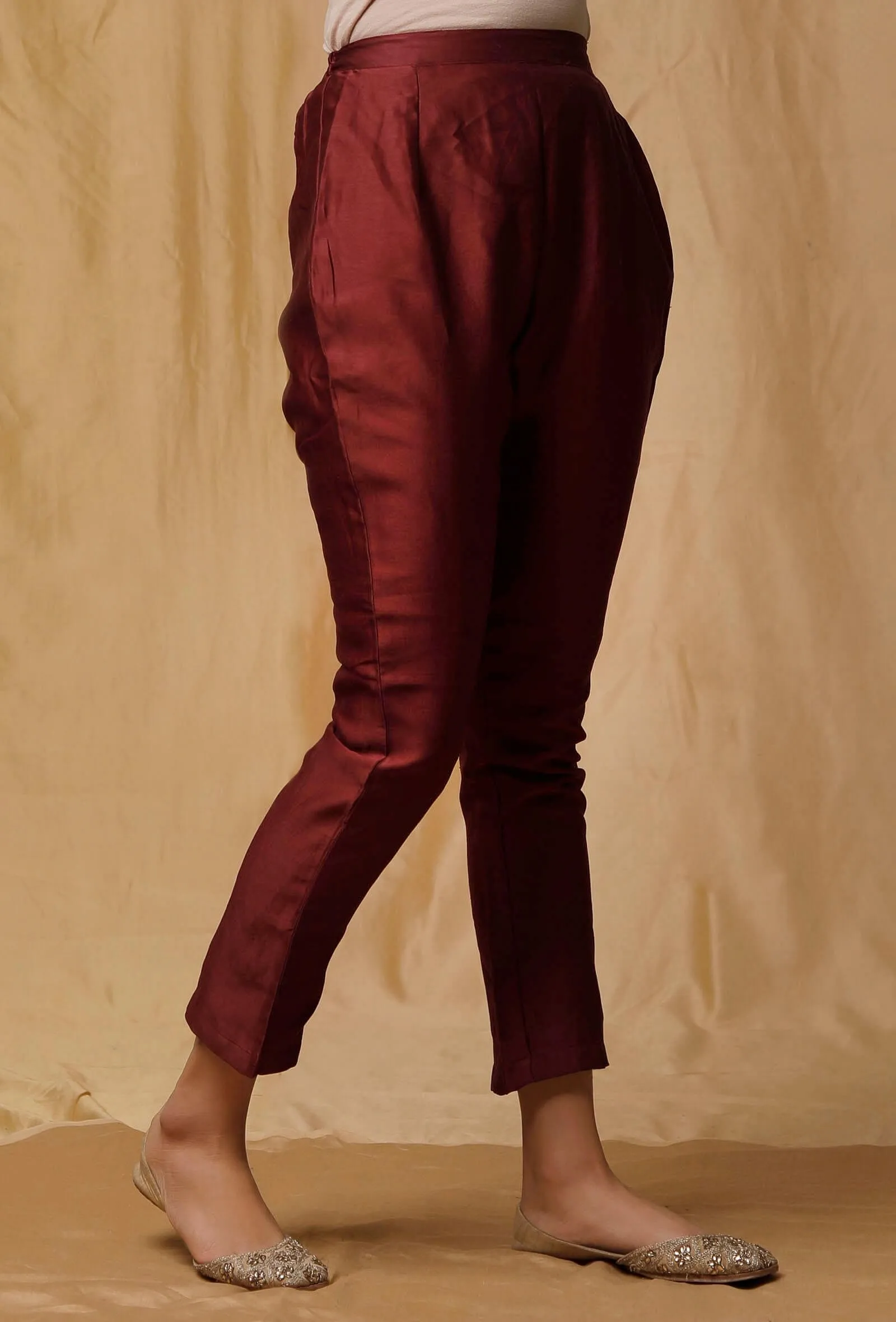 Maroon Banarsi Chanderi Pants