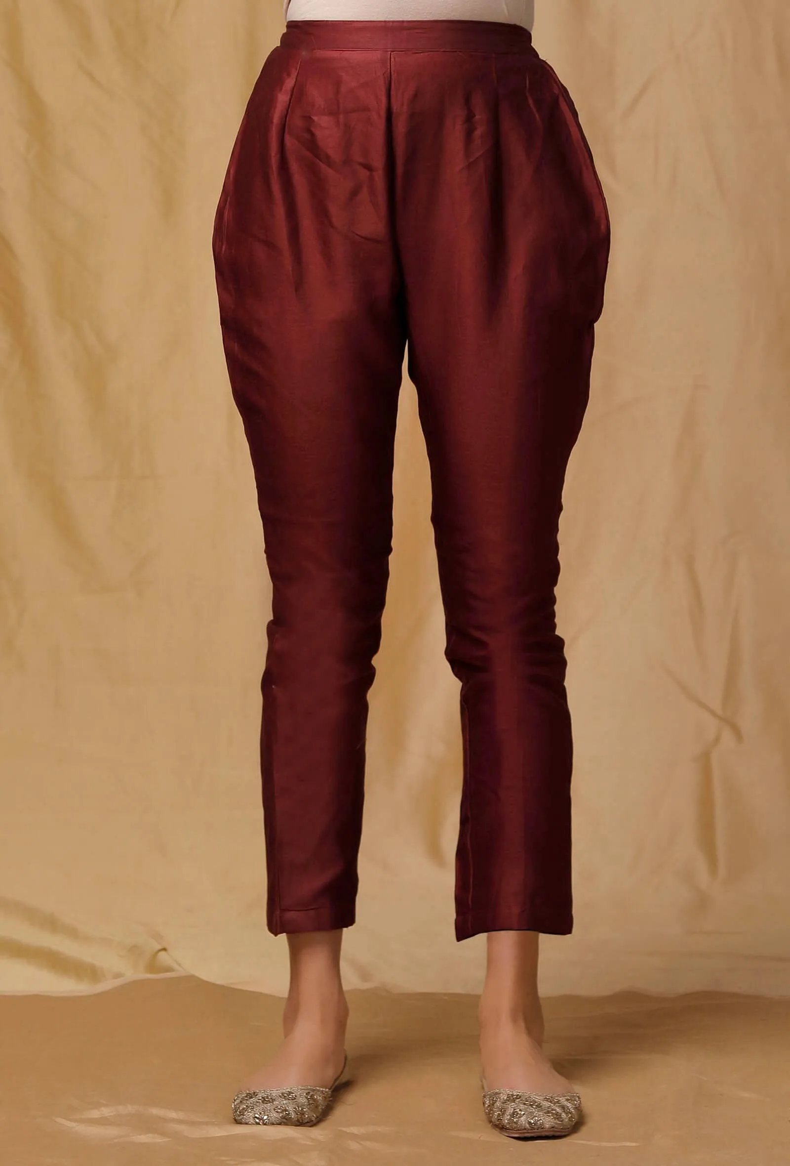 Maroon Banarsi Chanderi Pants