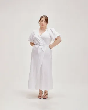 MELLOW LINEN WRAP DRESS WHITE