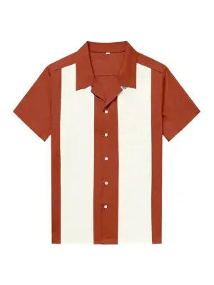 Mens Vintage Style Bowling Dress Shirt - Rust/Ivory