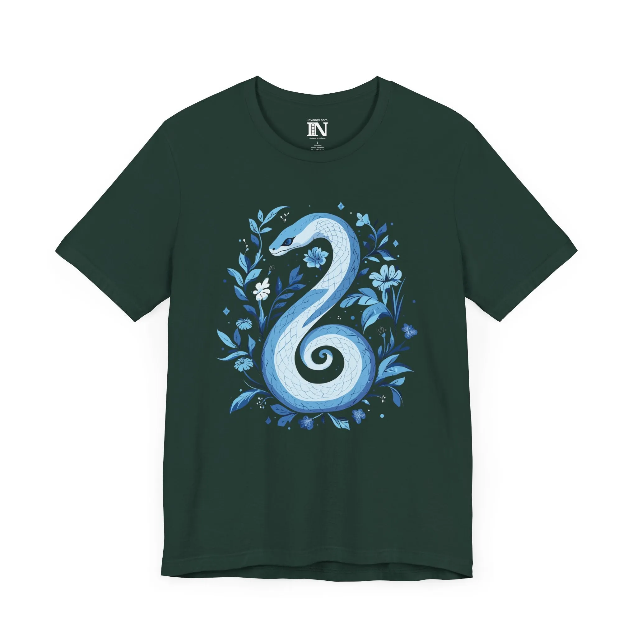 Minimalist Snake Symbol T-Shirt, Abstract Graphic Tee, Modern Vector Art Apparel, Unisex Blue White Shirt, Chinese New Year Gift