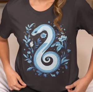 Minimalist Snake Symbol T-Shirt, Abstract Graphic Tee, Modern Vector Art Apparel, Unisex Blue White Shirt, Chinese New Year Gift