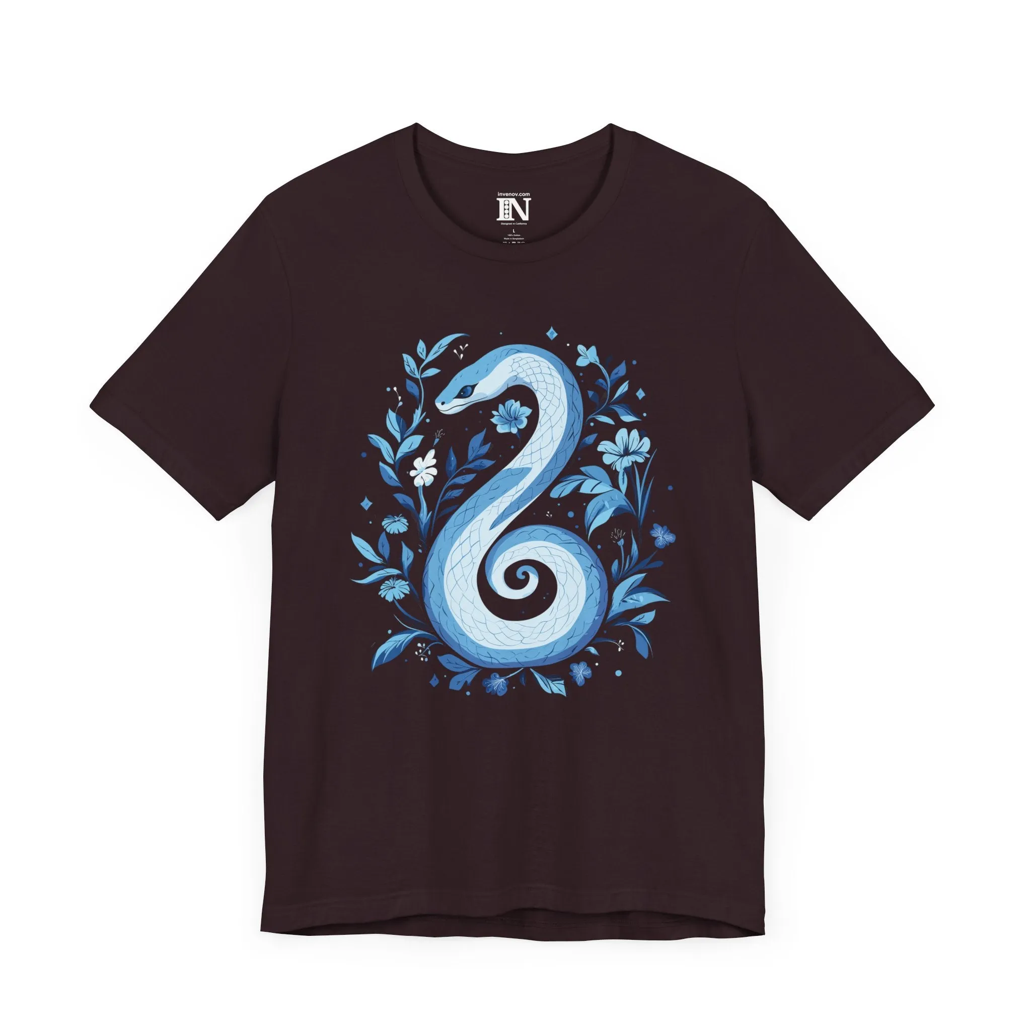 Minimalist Snake Symbol T-Shirt, Abstract Graphic Tee, Modern Vector Art Apparel, Unisex Blue White Shirt, Chinese New Year Gift