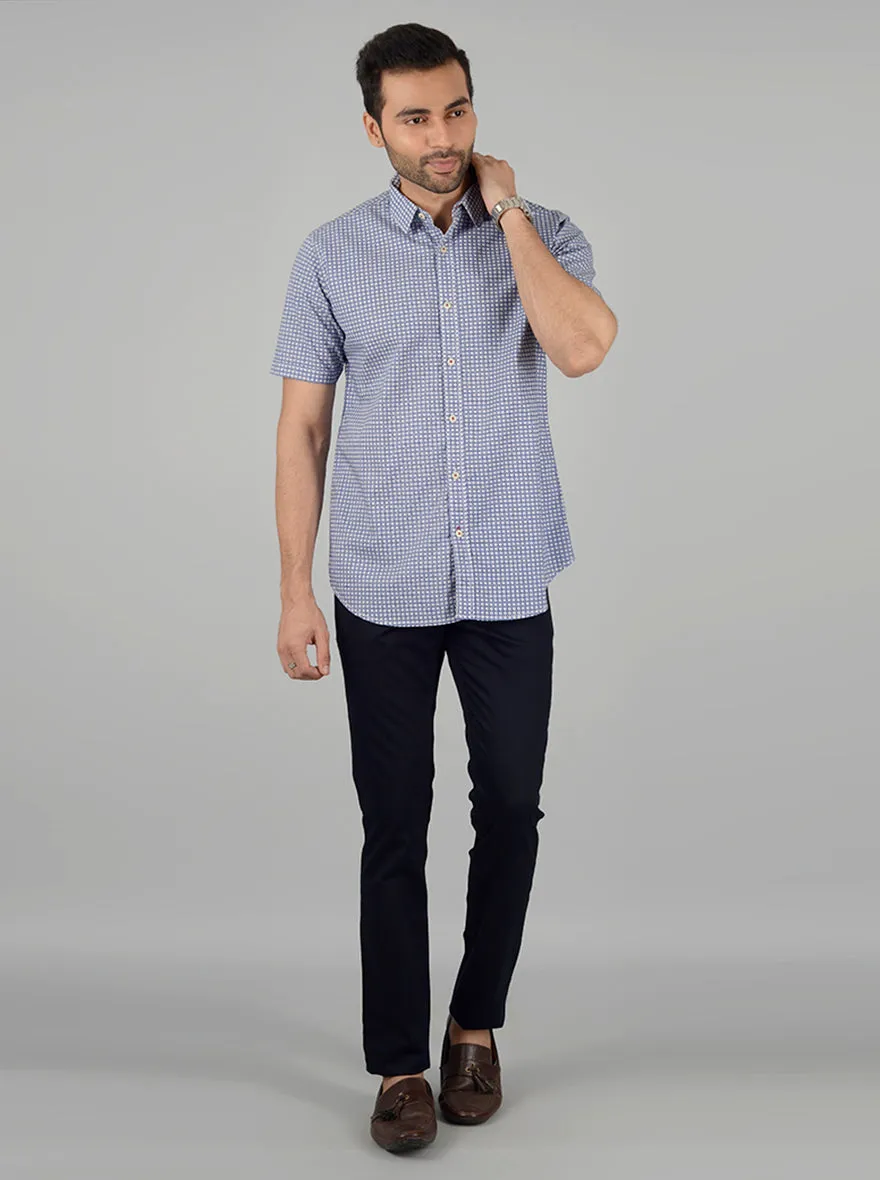 Night Blue Checked Slim Fit Casual Shirt | JadeBlue