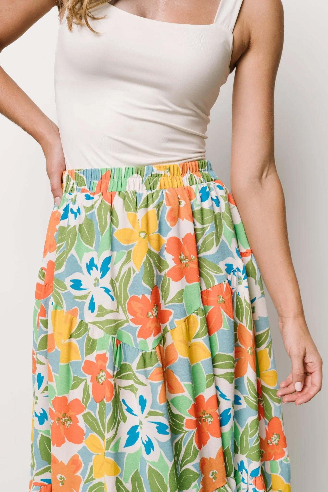 Nika Tiered Skirt | Orange   Blue Floral