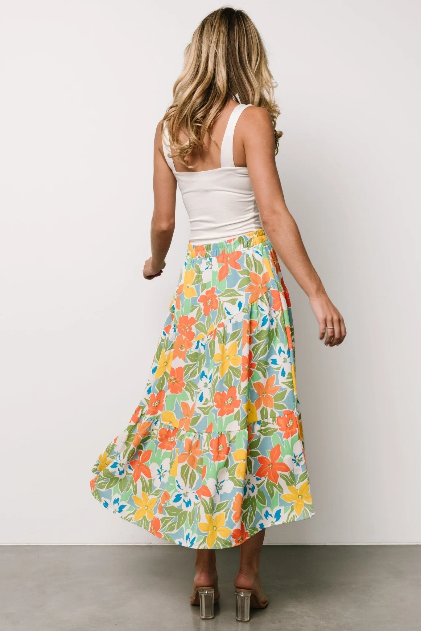 Nika Tiered Skirt | Orange   Blue Floral