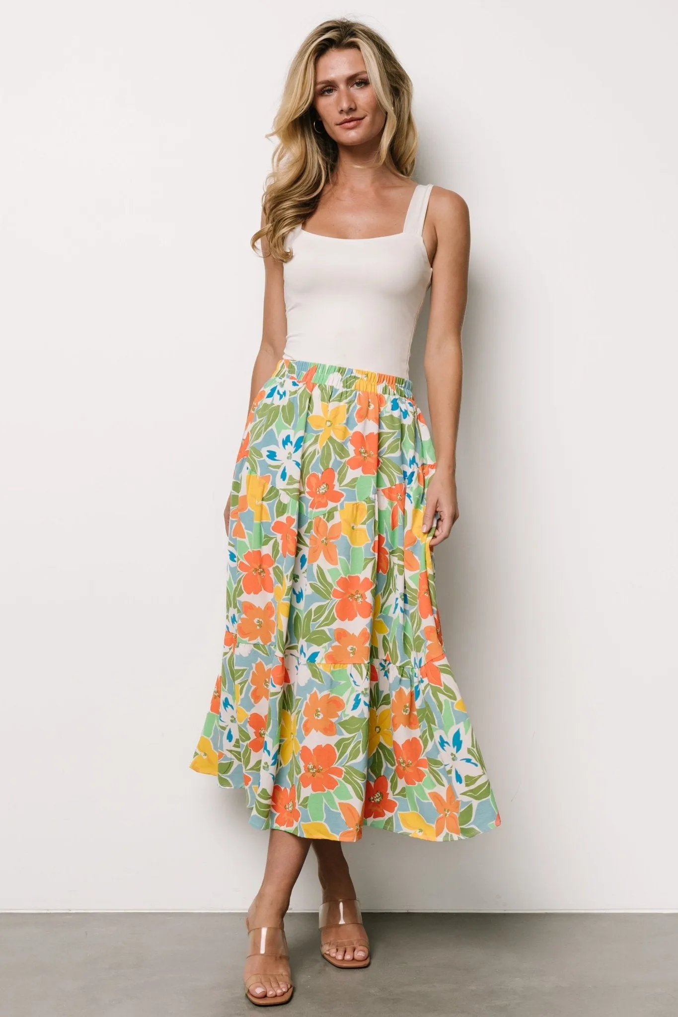 Nika Tiered Skirt | Orange   Blue Floral