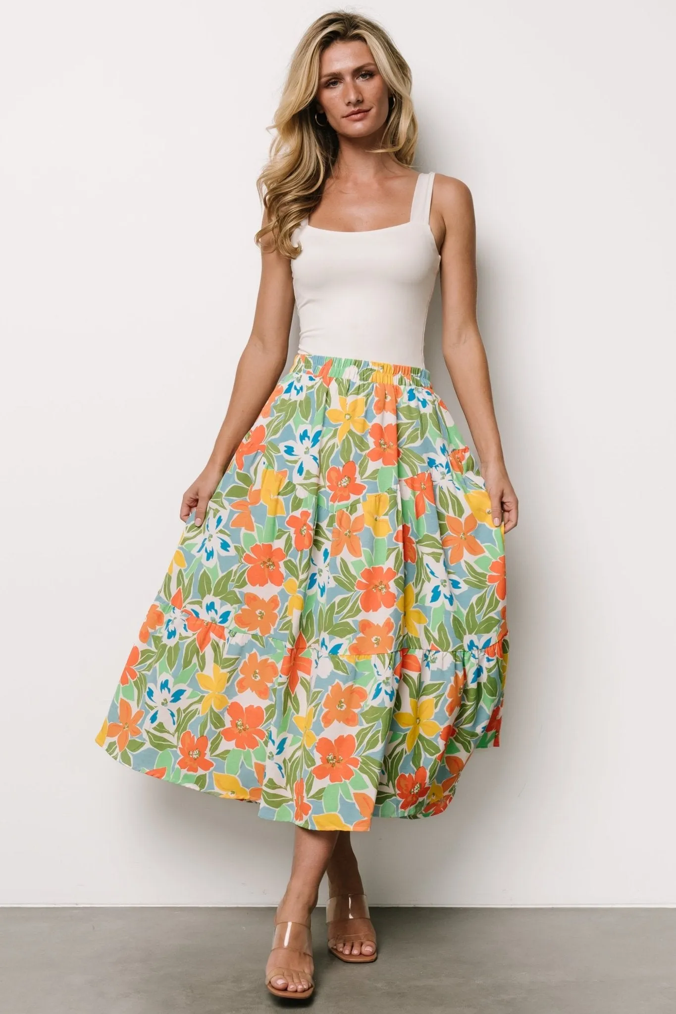 Nika Tiered Skirt | Orange   Blue Floral