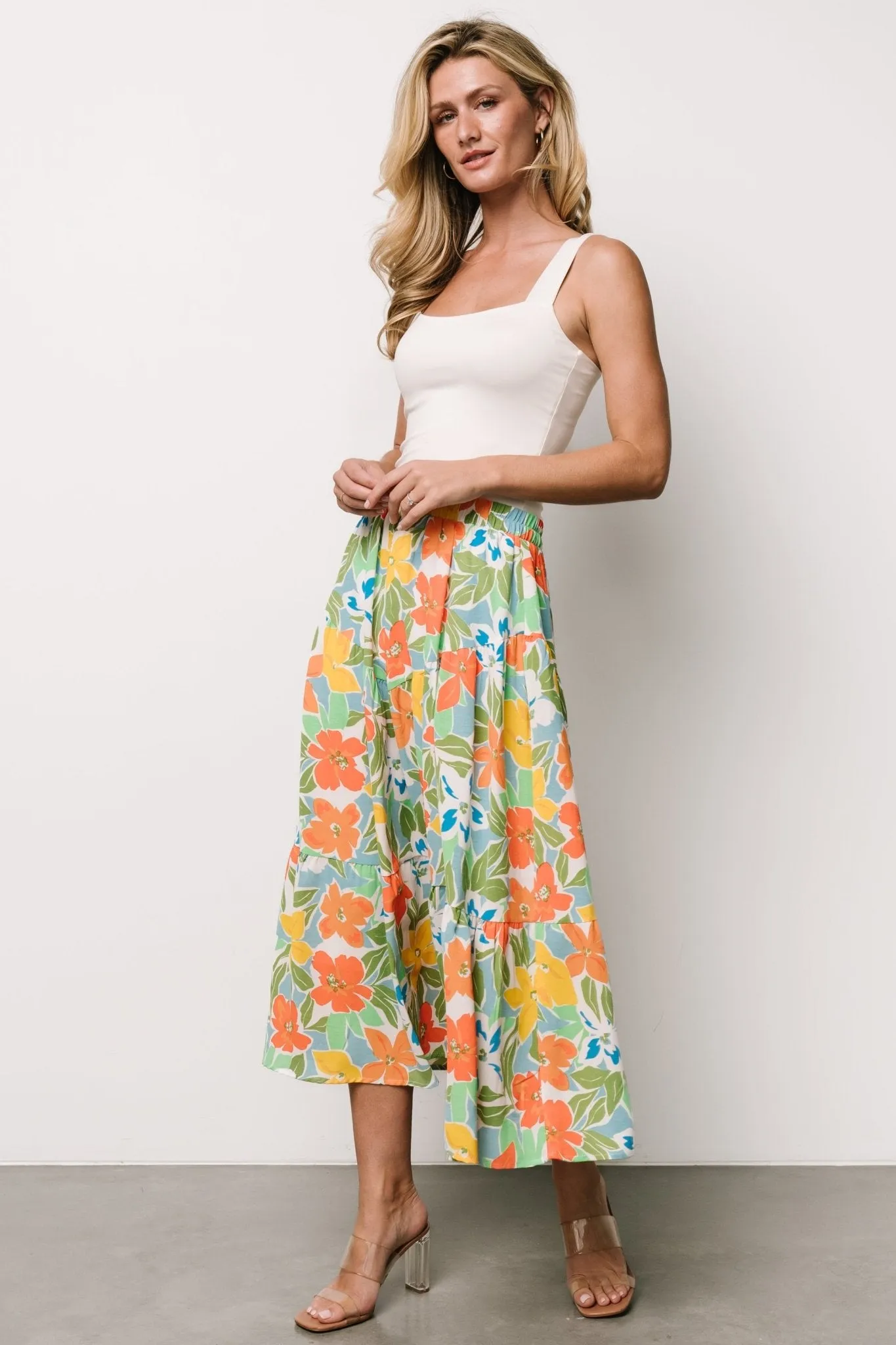 Nika Tiered Skirt | Orange   Blue Floral