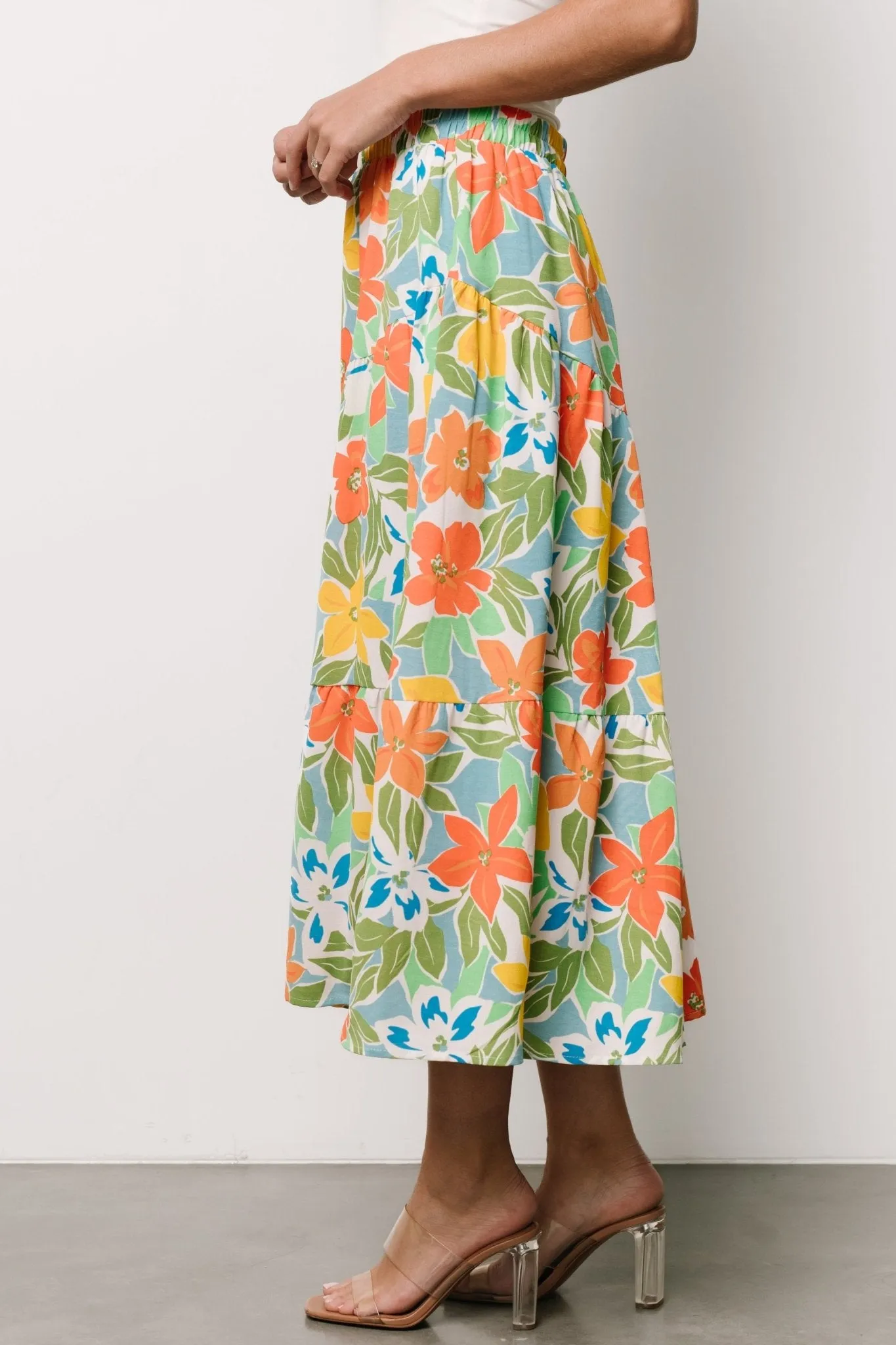 Nika Tiered Skirt | Orange   Blue Floral