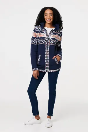 Nordic Print Zip Front Cardigan