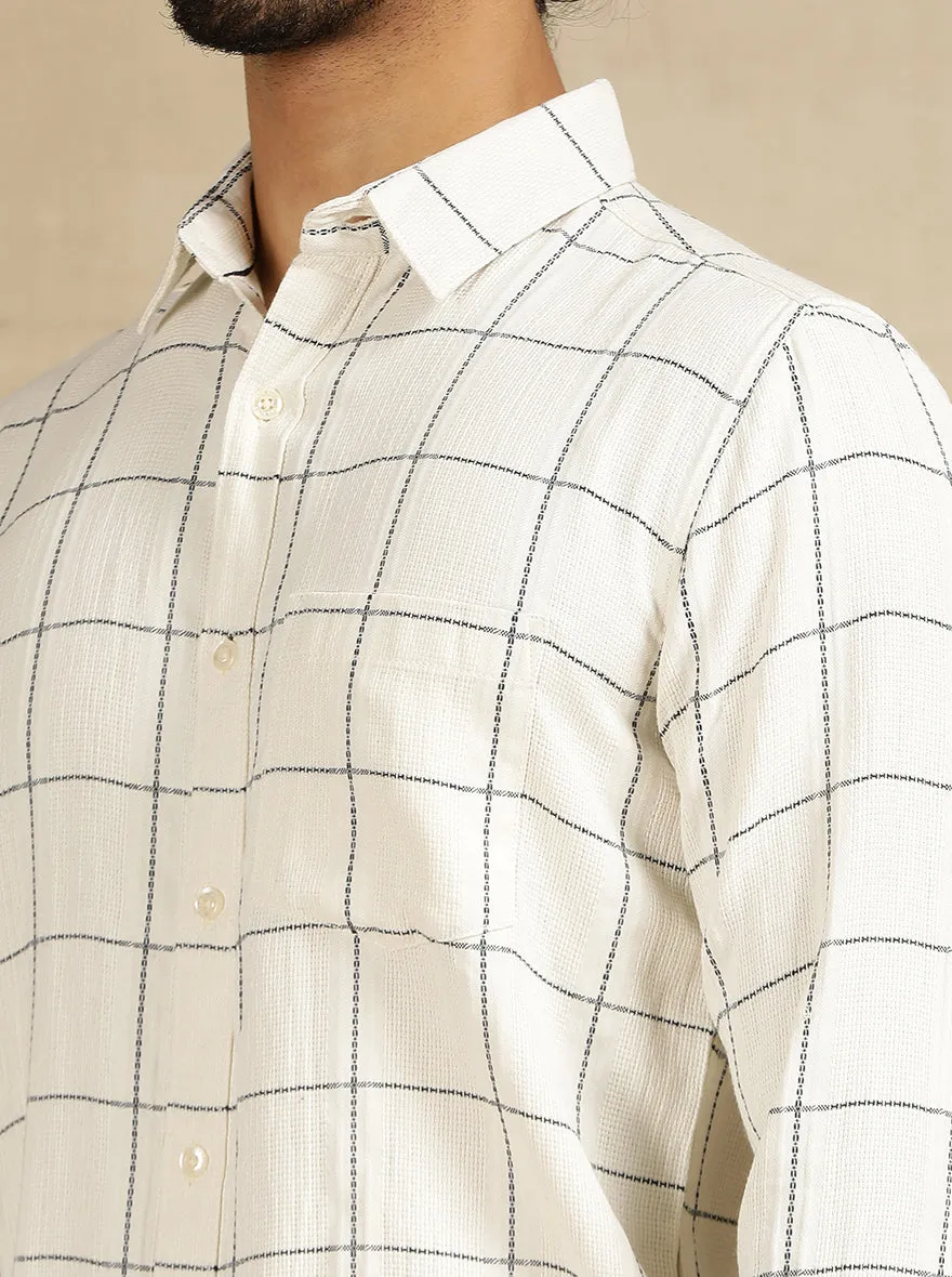 Off White Checked Slim Fit Casual Shirt | JadeBlue