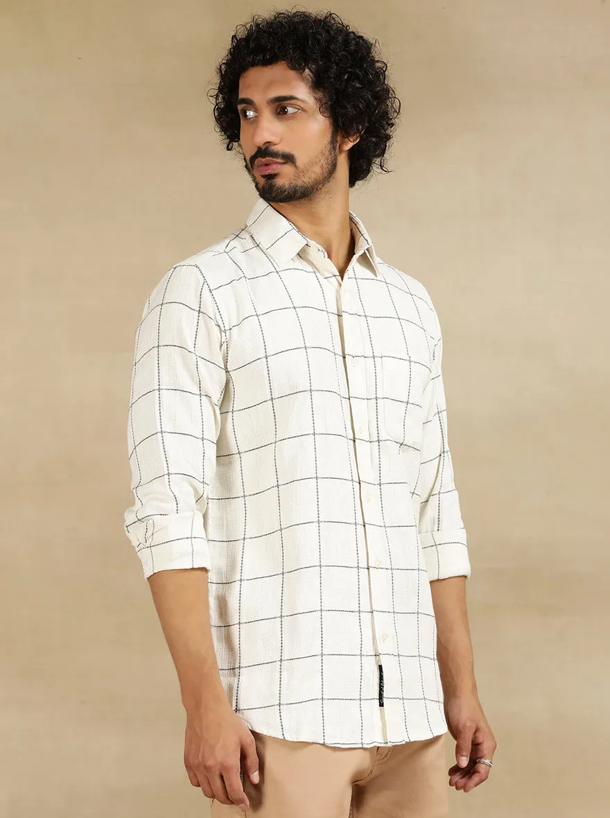 Off White Checked Slim Fit Casual Shirt | JadeBlue