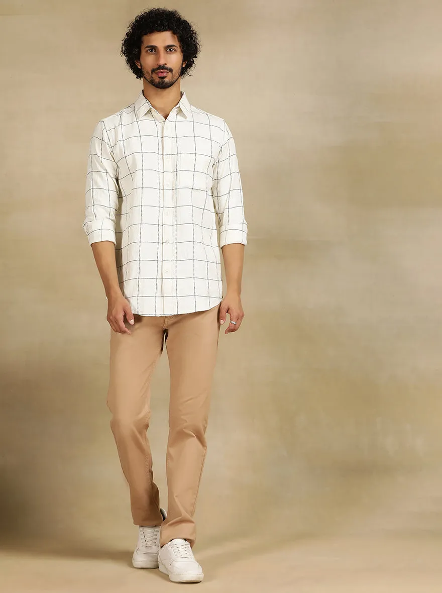 Off White Checked Slim Fit Casual Shirt | JadeBlue