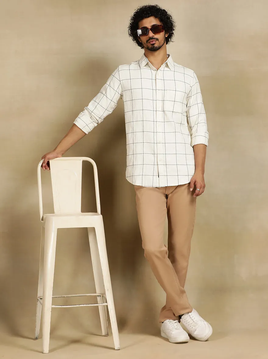 Off White Checked Slim Fit Casual Shirt | JadeBlue