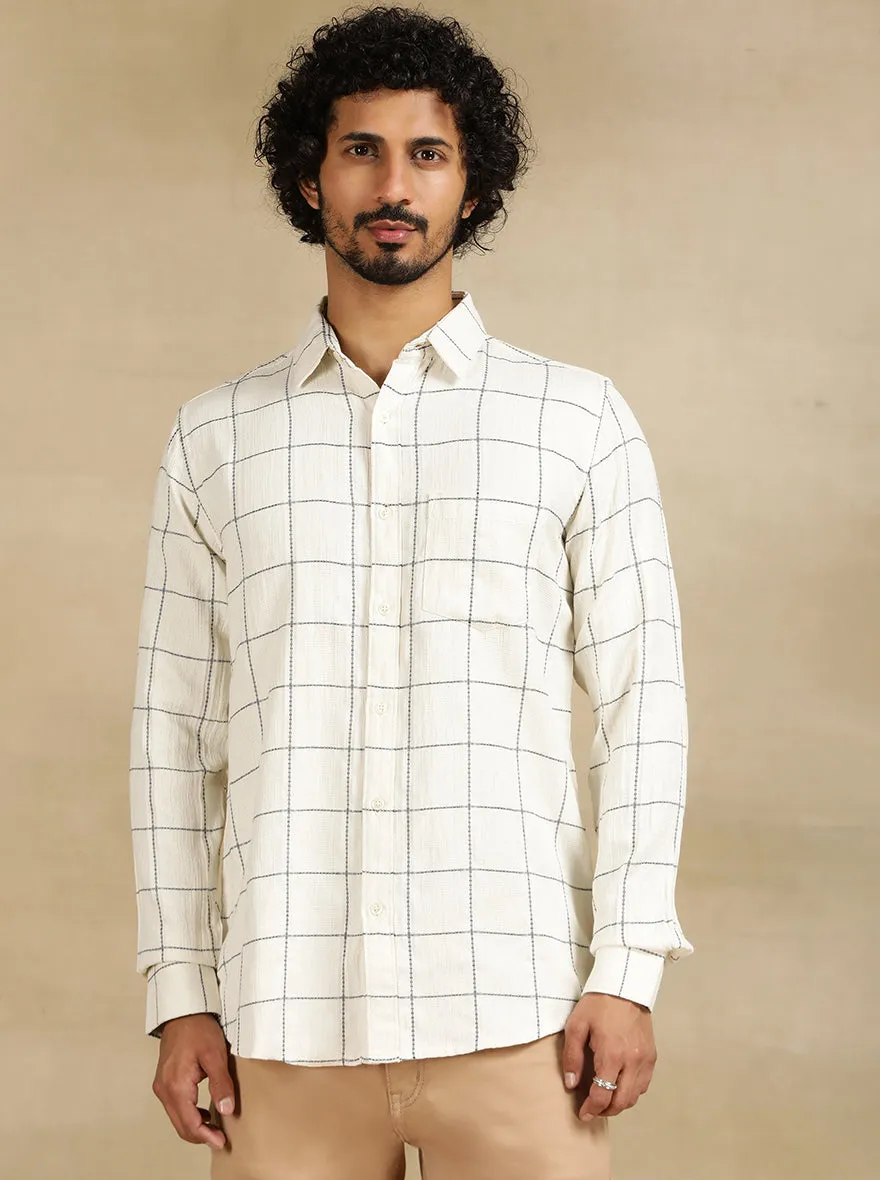 Off White Checked Slim Fit Casual Shirt | JadeBlue