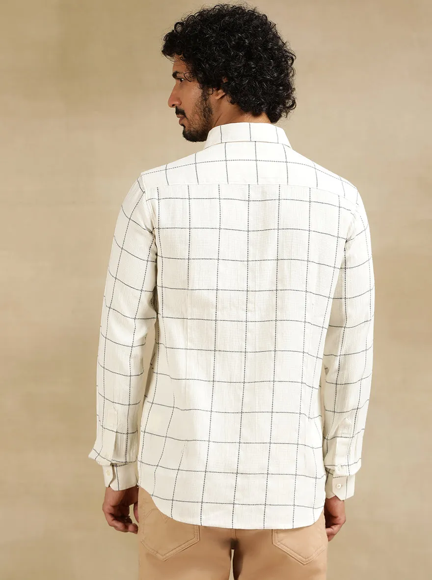 Off White Checked Slim Fit Casual Shirt | JadeBlue