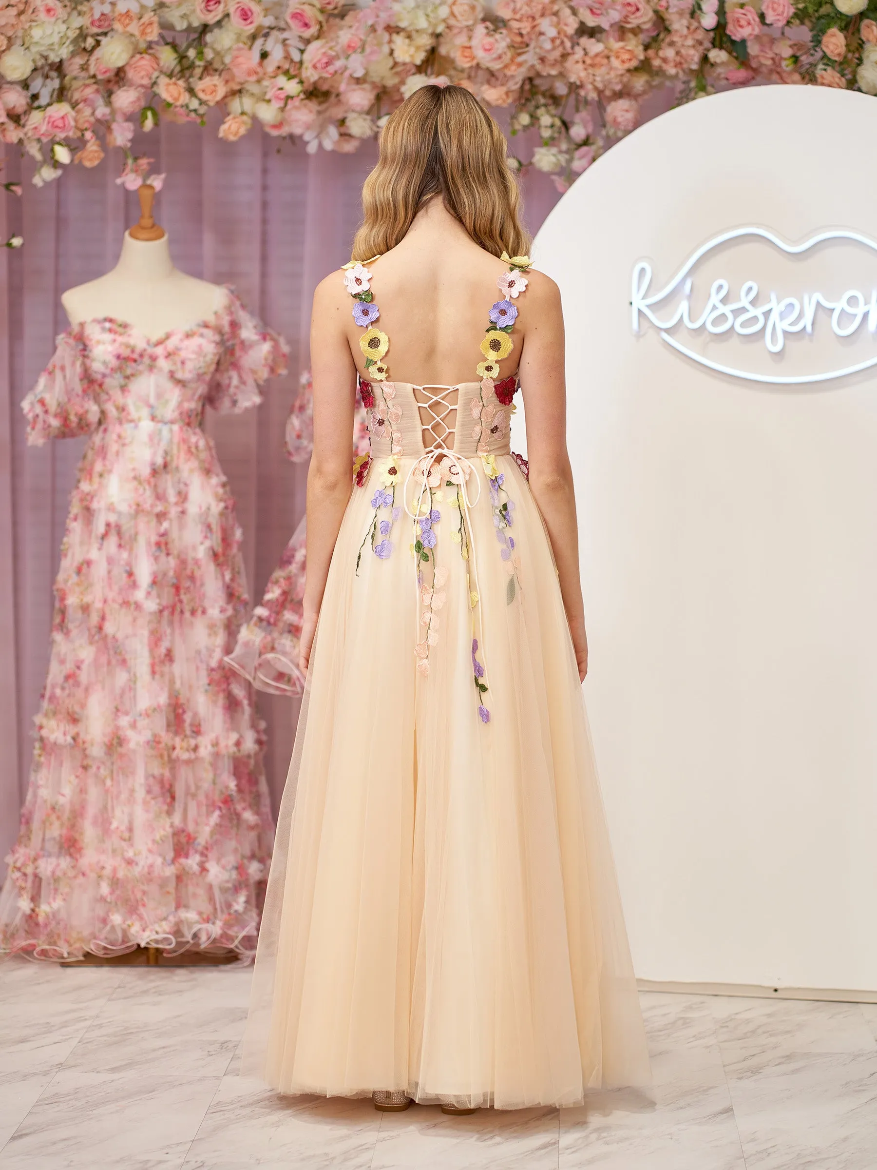 Piper | A-Line Corset Midi Prom Dress with 3D Flowers