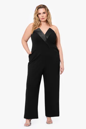 Plus "Tasha" Long Strapless Tuxedo Jumpsuit