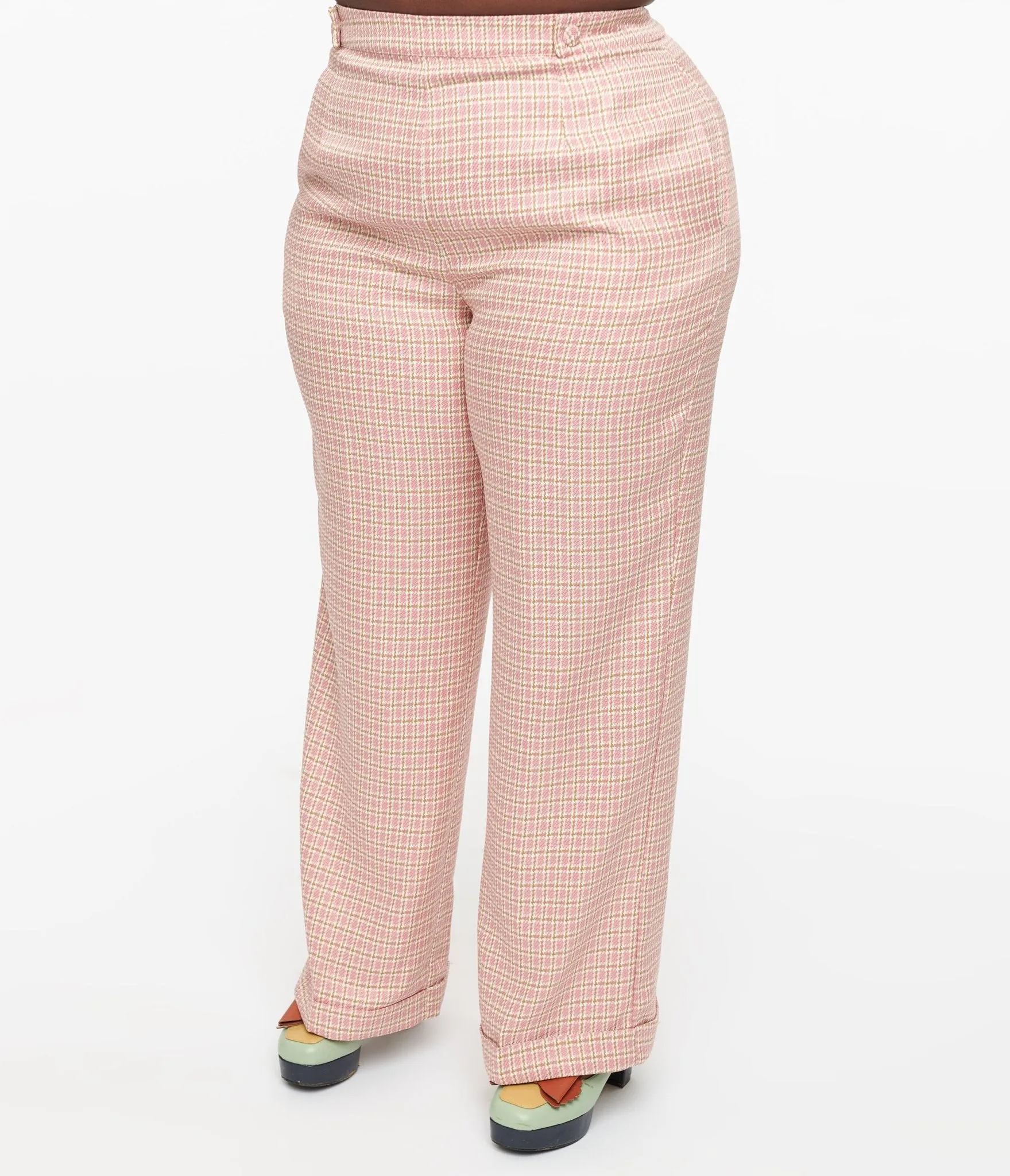 Plus Size 1940s Pink Check Ruby Trousers