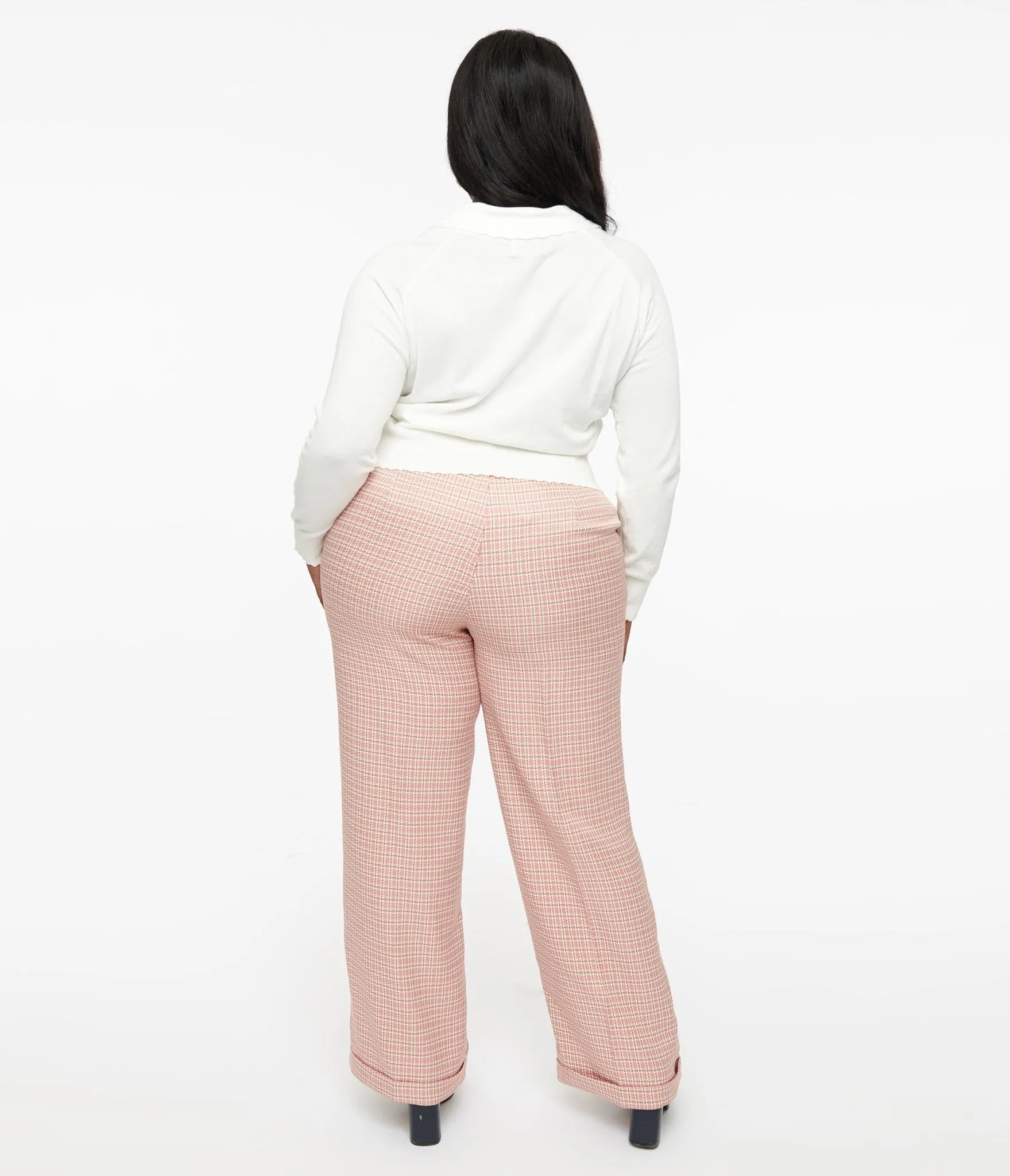 Plus Size 1940s Pink Check Ruby Trousers